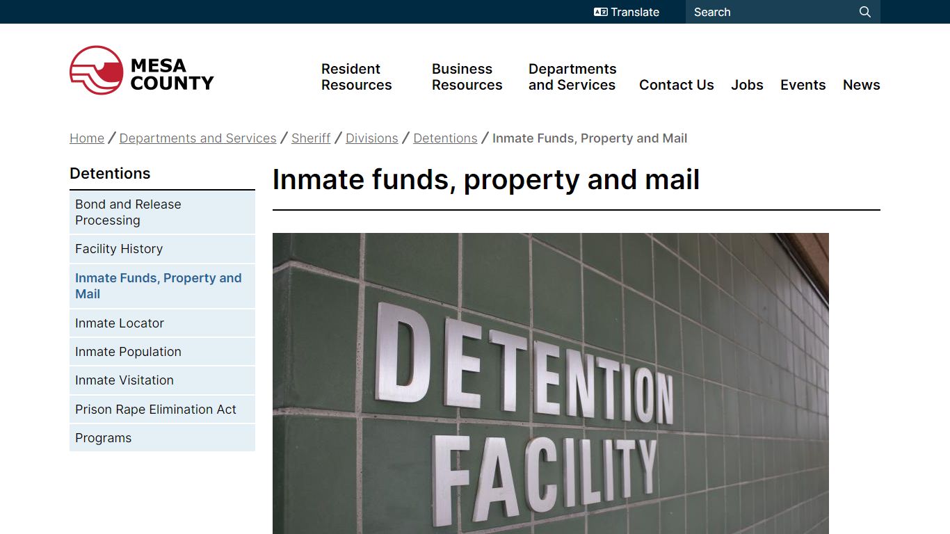 Inmate funds, property and mail | Mesa County
